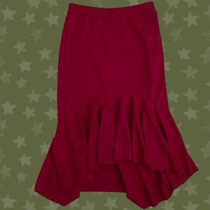 RED HIGH LOW MIDI SKIRT
